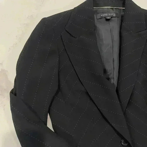 Anne Klein Blazer Jacket Padded Shoulder Asymmetrical Gold Pin Stripes Women's 4 - Picture 3 of 5